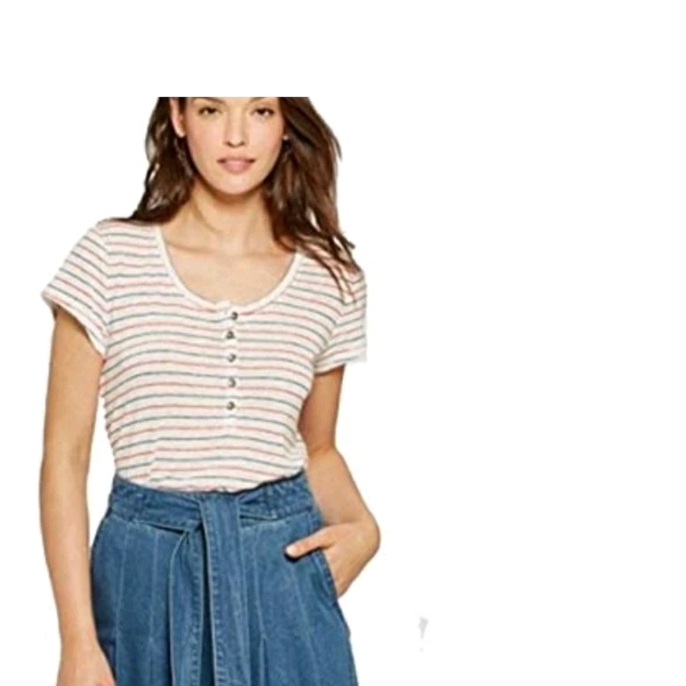 Universal Thread Multicolor Striped Short Sleeve Top